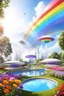 Placeholder: very beautiful, ,flowers, garden,rainbow, cité futuriste ultra moderne, ufos, cascade colorée