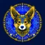 Placeholder: Blue and gold circle logo. A corgi composed of gold circuit board traces, with fingerprint and neural network superimposed behind