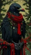 Placeholder: An illustration by Jakuchu and Matisse of a human-like raven adorned in a punk leather jacket within a Christmas atmosphere.