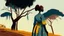 Placeholder: Design, African woman, oil painting, featureless, graphic, drawing without facial features, background, sky, trees, traditional clothes, cartoon, looking left