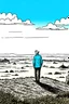 Placeholder: a alone man. pen and ink, birds eye view, illustrated by hergé, Background space and earth