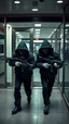Placeholder: Bank robbery by hooded masked wearing sunglasses thieves carrying a machine guns