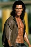 Placeholder: 20-year-old, extremely muscular, short, curly, buzz-cut, military-style haircut, pitch black hair, Paul Stanley/Elvis Presley/Keanu Reeves/Pierce Brosnan/Jon Bernthal/Sean Bean/Dolph Lundgren/Patrick Swayze/ hybrid, as the extremely muscular Superhero "SUPERSONIC" in an original patriotic red, white and blue, "Supersonic" suit with an America Flag Cape,