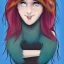 Placeholder: female face, long hair, fur, shall, blush, smile, colorful