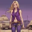 Placeholder: A girl with a purple gold hue around them with small bits of purple gold on their skin. They have long, dirty blonde hair and wear a tank-top with a jacket around their waist and jeans. They wear boots and have violate eyes.