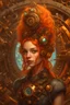 Placeholder: Beautiful time goddess surrounded by clocks and intricate gears, vivid orange wet hair, highly detailed face looks like Meika Woollard , detailed eyes, 8k resolution concept art Hyperdetailed, digital painting, Magali Villeneuve , Ismail Inceoglu, wlop , Android Jones and Julie Dillon, centered, symmetrical, soviet art