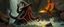 Placeholder: octopus bird witch bear by waterfall looks beyond really powerful slapping a bird in the face with fire, fantasy illustration, in the style of Rembrandt