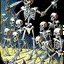 Placeholder: Stop motion animation, vintage animation art of an army of seven warrior skeletons from Jason and the Argonauts, ancient landscape, fantasy adventure, gothic warfare, cartoonist illustration, luminous, comic book style drawing in the style of Ray Harryhausen, Darren G. Davis, Scott Davis, airbrush 90s art, graphic novel, highly detailed, mythological fantasy, epic saga,