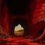 Placeholder: A dark red cavern near a Karoo designed in African pottery painted by Vincent van Gogh