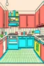 Placeholder: A cartoon drawing of a kitchen in the form of a straight, colored line
