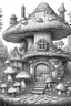 Placeholder: MANDELA STYLE .Mushroom houses Coloring Book for Adults and Kids, Instant Download, Grayscale Coloring Book