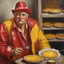 Placeholder: Hombre pastelero pintura al óleo, color rojo, blanco y amarillo, 8k