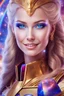 Placeholder: cosmic woman smile, admiral from the future, one fine whole face, crystalline skin, expressive blue eyes,rainbow, smiling lips, very nice smile, costume pleiadian, Beautiful tall woman pleiadian Galactic commander, ship, perfect datailed golden galactic suit, high rank, long blond hair, hand whit five perfect detailed finger, amazing big blue eyes, smilling mouth, high drfinition lips, cosmic happiness, bright colors, blue, pink, gold, jewels, realist, high commander