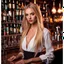 Placeholder: stunning 20 year old woman, fiesty expression, long blonde hair, photorealistic, 4k,standing behind a bar