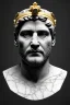 Placeholder: Ultra Realistic image, Roman sculpture, white marble material, young Maradona, gold crown of natural thorns, god crown, gold veins, gold ornaments, Renaissance style, sun rays background, waist up portrait, epic, celestial, cinematic lighting, God lights, 4k resolution, smooth details, soft lighting, unreal engine 5, art station, substance 3d.