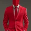 Placeholder: a man wearing a red suit with a red tie who is missing his face