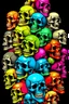 Placeholder: a stack of 1000 nearly anatomically correct cartoonish skulls, vivid colors, dark comedy, well lit, high detail,