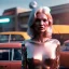 Placeholder: Ultra Realistic retro sci-fi, Supermarket parking scene, 1960 year, blonde woman, sweet young Kate moss face, x ray lights eyes, face makeup, tight latex coat, levitating cars, many panic people, Retro sci-fi style, soft color, highly detailed, unreal engine 5, ray tracing, RTX, lumen lighting, ultra detail, volumetric lighting, 3d, finely drawn, high definition, high resolution.