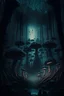 Placeholder: scary dark mushroom city in the forest