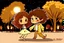 Placeholder: a cute chibi spanish man with short curly brown hair cropped at the back in yellow T-shirt and jeans with a cute chibi contented girl with long brown hair and brown eyes in a red elegant jumpsuit and red high heels, and a chibi girl with blonde brown hair in a beige dress dancing dynamically in Madrid in the Retino park, in the moonlight, ethereal, cinematic postprocessing, airplane in the sky