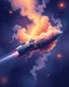 Placeholder: Nebula-shaped spaceship. The nebula-shaped spaceship should be ethereal and beautiful like it’s made of stars and smoke. cartoon