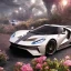 Placeholder: voiture blanche, fleur, chrome, synthwave, concept art, couleur vibrante, FORD GT