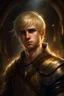 Placeholder: fantasy medieval outfit, 20 yo blond short hair man, cocky, egocentric, muscular frame, digital art