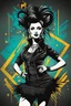 Placeholder: Create a wild, imaginative, whimsical dancing goth punk girl in the vector graphic style of Nirak1,and Cristiano Siqueira, utilizing simple shapes and vibrant colors