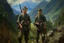 Placeholder: Japanese 1920 oil painting FEDRA from TLOU and the CRM from TWD but as Vietnam men soldiers in the mountains far away from the scenery