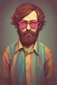 Placeholder: post punk hippie with glasses of colours and poor and short short short and poor hair on the head with receding hairline. Farsightedness glasses with big eyes. Shirt beard in the head. Vintage look and feel like photo style-of the 70s