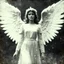 Placeholder: appearing angel [vintage style noisy scratches glitches, Shot the texture and then rewound the film and double exposed from a 1970 B series movie]