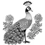 Placeholder: white, A peacock perched on a branch., coloring book, vector, white background, outline, with images neatly contained within the background, just black and white color, full body, no color.