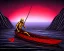 Placeholder: Charon the ferryman in his boat on the river Styx, red black purple colours, 8k, high definition, fantasy art, winding river, sharp jagged rocks, high contrast colours, sharp detail, lava river,