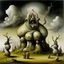 Placeholder: Surreal sinister, Style by Yves Tanguy, Dante's third level of hell = GLUTTONY, symbolic art, massively obese non-human radical bio deformity, Expressionism