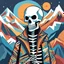 Placeholder: abstract style {skeleton in mountain of caucuses wearing a coat.} . non-representational, colors and shapes, expression of feelings, imaginative, highly detailed