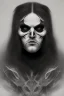 Placeholder: Geometric portrait of a man with black metal facepaint , looking like Abbath from Immortal