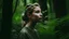 Placeholder: Cinematic Medium shot, young women standing in the forest holding plants, in the style of infused nature, video collages, made of veins, detailed face, dark green and white --style raw