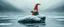 Placeholder: airbrush rendering, close up lobster riding gnome on small frozen island in lake, pinhole cam