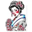 Placeholder: Tatto design Neotraditional style , Geisha with a Cherry Blossom Kimono, white background, tatto style,