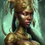 Placeholder: sango fantasy, fantasy magic, intricate, sharp focus, illustration, highly detailed, digital painting, concept art, matte, masterpiece head sexy lady body black African beauty space lady green leopard skin one head African snow background