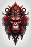 Placeholder: Create a captivating modern 3d black and Red ink tattoo design for print , prestigious Crazy Ape King using the elegant influences of Africa art style, for print, dynamic elements from fashion and design, and bold Africian contemporary art aesthetics, framing centered in the center, distanced from the edges of the paper perimeter, perfect anatomy, bauhaus, white background