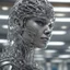 Placeholder: 3d printed woman made of bent mechanic, insanely complex, many smal chrome parts, very detailed, many wires, hdr, smooth, sharp focus, high resolution, award winning photo, 80mm, f2.8, bokeh