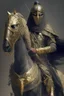 Placeholder: Arab warrior Full Body Full Armored Wearing Face Mask Iron Masculine Mysterious Powerful Fantasy High Quality Carrying his bow Golden clothes His horse behind him