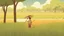 Placeholder: Rice field，Trees，Warm color palette，Animation，A lovely grasshopper，The laborer catches the grasshopper