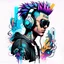 Placeholder: Tshirt design, cyberpunk, art boys for style tattoo, abstract color hair, headphone, with text "digi", Grafity style, White background.