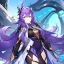 Placeholder: Clear focus,High resolution,High quality, Smiling, Purple long fluffy hair, Green eyes, Wearing a pink mech uniform, Honkai Impact Star Rail