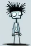 Placeholder: 2d drawing of a stickman, cool with punk hair, x eyes like in hangman, no shirt and only dressed in a white towel, standing with hands on hips, 3d realistic in colour