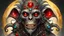 Placeholder: ancient shiny male zombie primate (alien trinkets), weathered (parchment background) with smoldering edges, silver filigree, bold lines, vivid tattoo ink, shiny glass jewels, bold, 16k resolution, epic, beautiful, masterpiece, trending on Artstation, deviantArt, ultra detailed, sharp focus, red yellow and black, deep color, vibrant, wet, gloss