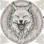 Placeholder: outline art, coloring pages, white Background, sketch style, only use outline, mandala stile, clean line art, white background, no shadow and clear and well, Mandala ANGRY WOLF