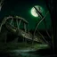 Placeholder: Dramatic Abandoned amusement park at midnight with full moon, structures rotted down to struts and beams overgrown with moss and shrubbery, dilapidated section of roller coaster track, opulant shadows, nostalgic, macabre decay, dystopian, moody, dramatic lighting, concept art, sfumato, dynamic composition, by William Stout